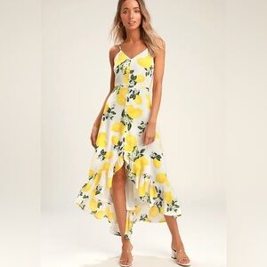 Lulus Lemon Print High-Low Dress